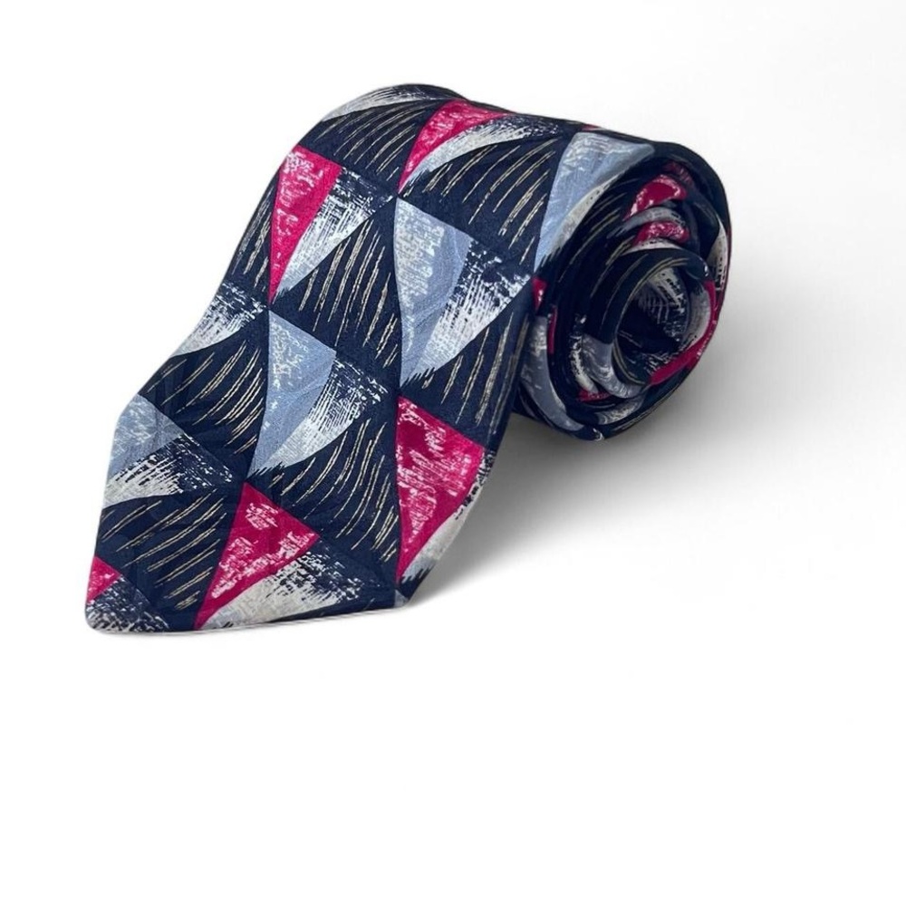 Fratelli Men's Necktie 100% Silk Handmade In Italy Geometric Pattern Blue/Red